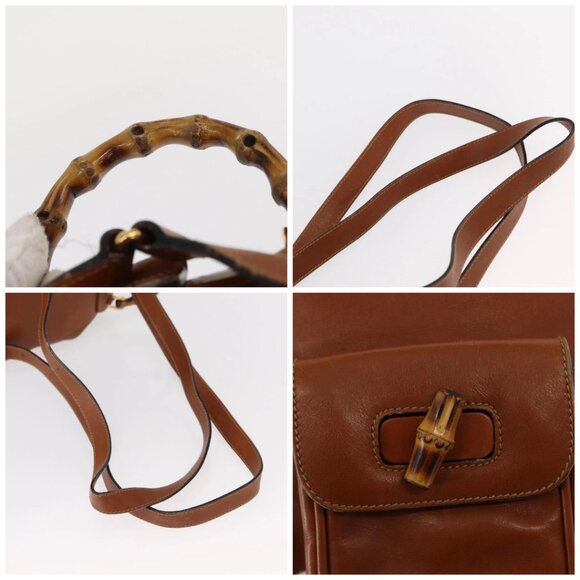 GUCCI Bamboo Backpack Leather Brown Gold Auth 154653 main image 8